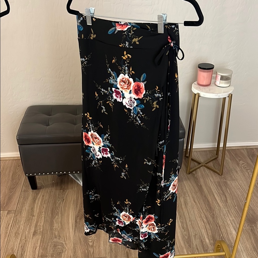 Floral Black Wrap Skirt